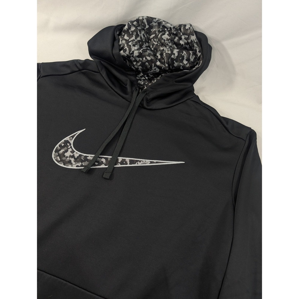 Nike Hoodie Therma Fit Mens Pullover XL Black Hooded Camo Swoosh Logo